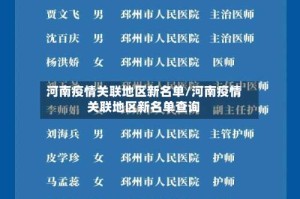 河南疫情关联地区新名单/河南疫情关联地区新名单查询